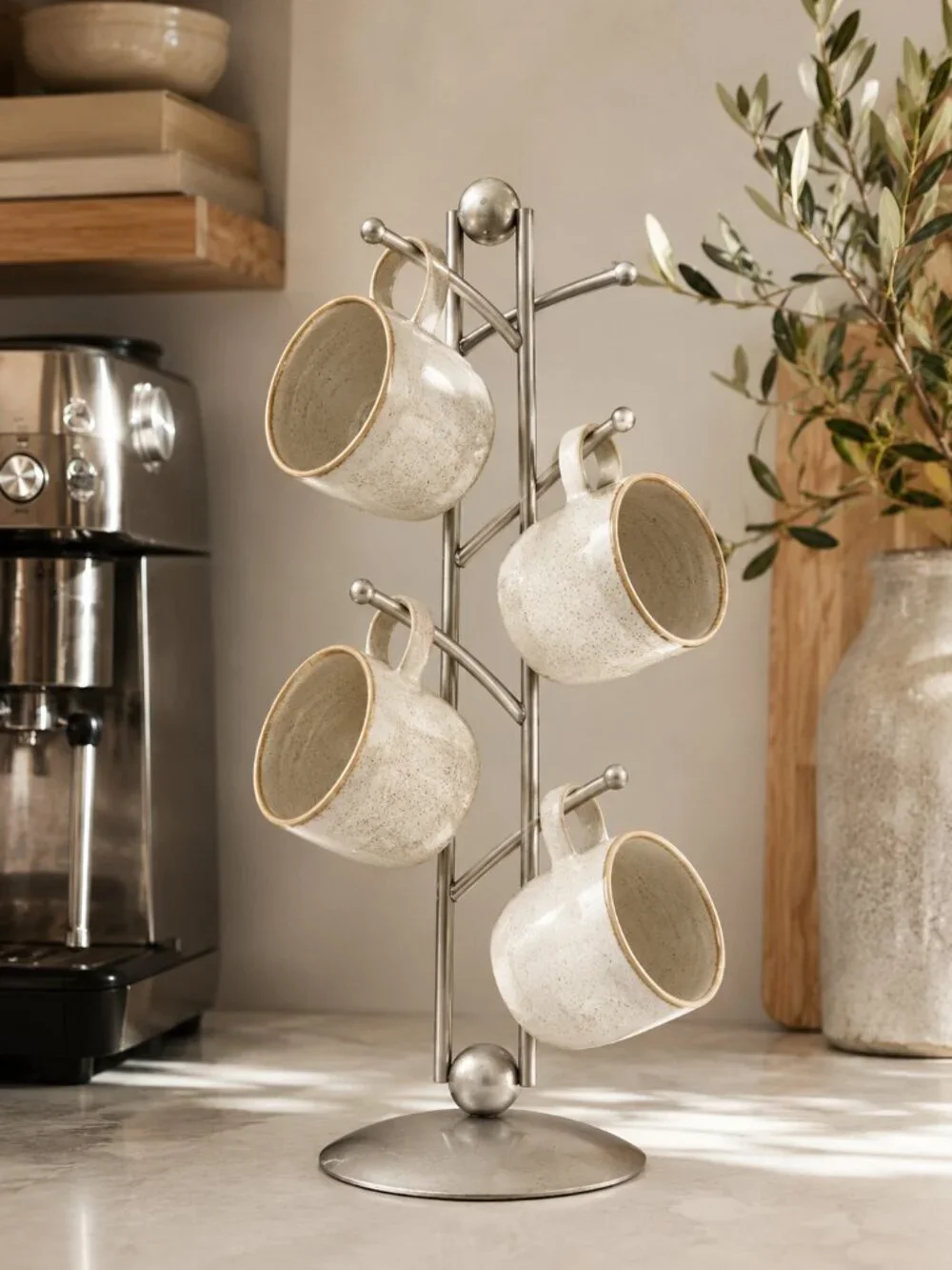 Vintage Pewter Mug Tree Coffee Cup Holder Countertop Display Rack 15